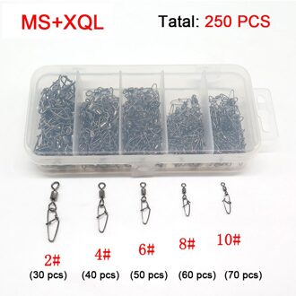250 stks/set Vissen Swivel Snap Rolling Swivel Maat 2 4 6 8 10 # Haak Lijn Connector Vissen Tool MS-XQL
