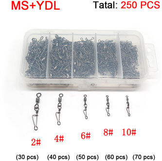 250 stks/set Vissen Swivel Snap Rolling Swivel Maat 2 4 6 8 10 # Haak Lijn Connector Vissen Tool MS-YDL