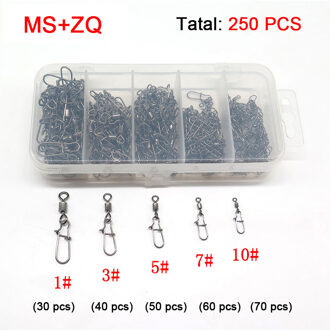 250 stks/set Vissen Swivel Snap Rolling Swivel Maat 2 4 6 8 10 # Haak Lijn Connector Vissen Tool MS-ZQ