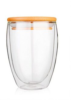 250Ml/350Ml/450Ml Double Layer Muur Glass Tea Cups + Bamboe Deksel Set Anti-Broeien Glas Koffie Thee Melk Isolatie Mokken