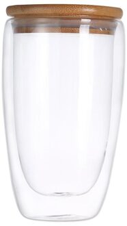 250Ml/350Ml/450Ml Double Layer Muur Glass Tea Cups + Bamboe Deksel Set Anti-Broeien Glas Koffie Thee Melk Isolatie Mokken