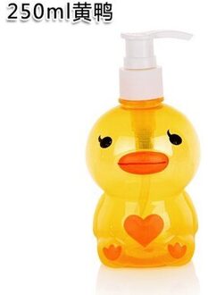 250Ml Draagbare Kids Leuke Animal Zeepdispenser Kikker/Eend Vorm Push-Type Dispenser Shampoo En Douchegel doseren Fles Little geel eend