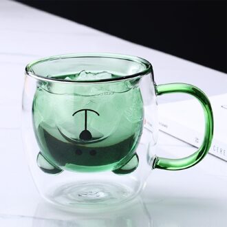 250Ml Kleurrijke Creatieve Beer Kat Cup Dubbel Glas Koffie Melk Cup Kids Sap Pudding Cups groen