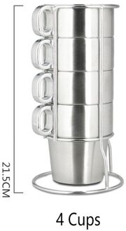 250Ml Rvs Cups Met Houder Double Layer Cups Met Handvat Draagbare Koffie Kopjes Set Thee Mok Voor Koffie water Drinken 4 Cups