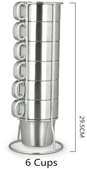 250Ml Rvs Cups Met Houder Double Layer Cups Met Handvat Draagbare Koffie Kopjes Set Thee Mok Voor Koffie water Drinken 6 Cups