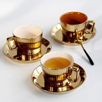 250Ml Vergulde Thee/Koffie Kop En Schotel Set Keramische Espresso Cup Kantoor-Wit
