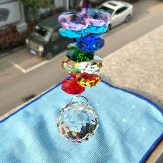250mm Handmade Feng Shui Pendulum Suncatcher Glass Art Crystal Prisms Chandelier Hanging Rainbow Ornament Bling