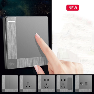 250V 86mm 1/2/3/4 gang 1/2 way PC panel Grey drawing flat panel concealed embedded wall switch weak current socket set A31