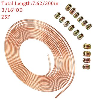 25ft 7.62M Auto Roll Buis Spoel Van 3/16 "Od Koper Nikkel Remleiding Slang Lijn Piping Buis Buizenstelsel anti-Roest Met 16Pcs Buis Noten lijn en 16stk