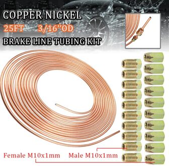 25ft 7.62M Auto Roll Buis Spoel Van 3/16 "Od Koper Nikkel Remleiding Slang Lijn Piping Buis Buizenstelsel anti-Roest Met 16Pcs Buis Noten lijn en 20 Screws