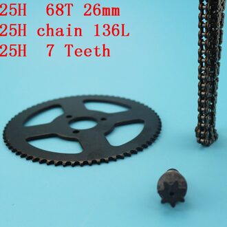 25H Ketting (136 146 158 Links) + 68 Tanden Tandwiel + 7T Tandwiel As Voor 47cc 49cc 2 Takt Atv Go Kart Dirt Pocket fiets 25H chain reeks 136L
