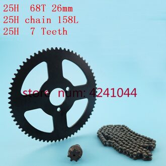 25H Ketting (136 146 158 Links) + 68 Tanden Tandwiel + 7T Tandwiel As Voor 47cc 49cc 2 Takt Atv Go Kart Dirt Pocket fiets 25H chain reeks 158L