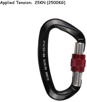 25KN Professionele Klimmen Carabiner D Vorm Luchtvaart Aluminium Veiligheidsslot Outdoor Klimmen Ascend Bergbeklimmen Apparatuur 25KN zwart
