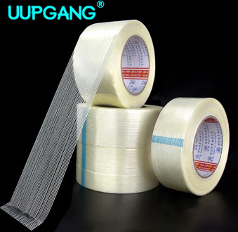 25m/50m Strong Glass Fiber Tape Transparent Striped Single Side No Trace Adhesive Tape Industrial Strapping Packaging Fixed Seal