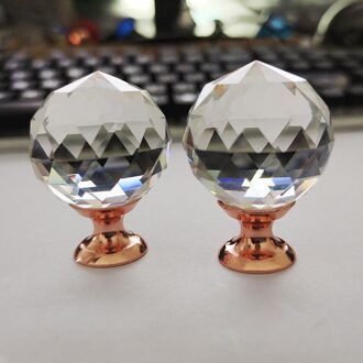 25Mm 30Mm Ronde Diamant Clear Crystal Ball Glas Knoppen Keuken Schuifladegrepen Knoppen Bureaulade Handvat Hardware Kast pulls 25mm-roos goud