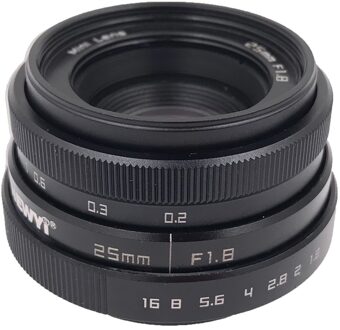 25mm F1.8 Camera Lens Mini CCTV C Mount Groothoek Lens voor Sony voor Nikon voor Canon DSLR Alumium legering Adapter Zwart