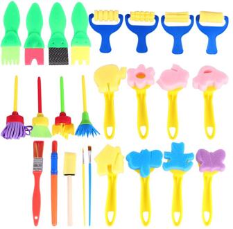 25Pc Diy Art Geschilderd Spons Borstels En Palet Set Kleurrijke Vroege Educatief Graffiti Tekening Aquarel Pen Schilderen Leveringen