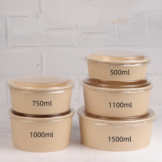 25pcs High quality disposable paper bowl household kitchen noodle soup food lunch round box 500ml/750ml/1000ml/1100ml/1500ml