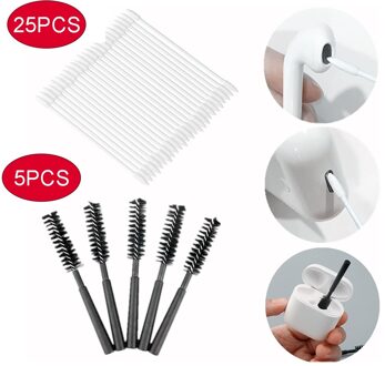 25PCS Katoen Wegwerp Wattenstaafje + 5PCS Borstel Schoonmaak Tool Set Voor Airpods 1 2 Pro Xiaomi redmi airdots oortelefoon Telefoon Oplader Poort