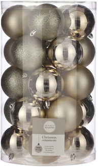 25x Kunststof kerstballen licht champagne 8 cm - Kerstbal Champagnekleurig