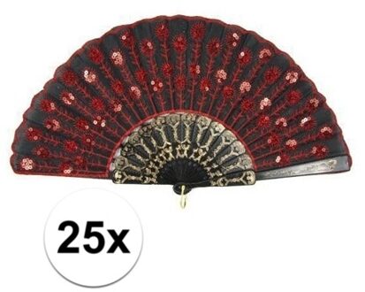 25x stuks Spaanse waaiers zwart met rood