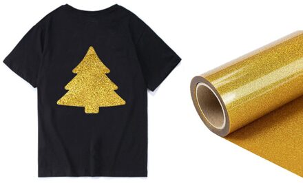 25X300Cm Pvc Warmteoverdracht Vinyl Film Warmte Persmachine T-shirt Ijzer Op Htv Afdrukken Vel Diy Kleding door 10 Voeten Glitter Roll goud