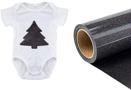 25X300Cm Pvc Warmteoverdracht Vinyl Film Warmte Persmachine T-shirt Ijzer Op Htv Afdrukken Vel Diy Kleding door 10 Voeten Glitter Roll zwart