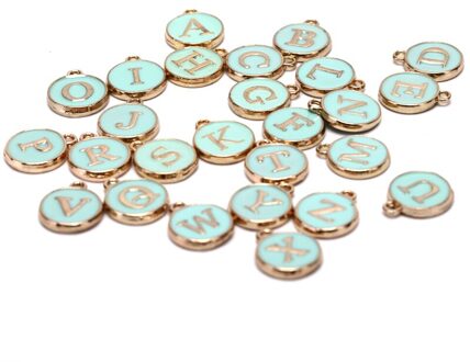 26 Stks/partij 12*15 Mm Emaille A-Z Alfabet Eerste Brief Bedels Handgemaakte Hanger Voor Diy Armband Sieraden maken licht groen