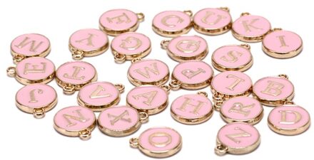 26 Stks/partij 12*15 Mm Emaille A-Z Alfabet Eerste Brief Bedels Handgemaakte Hanger Voor Diy Armband Sieraden maken roze