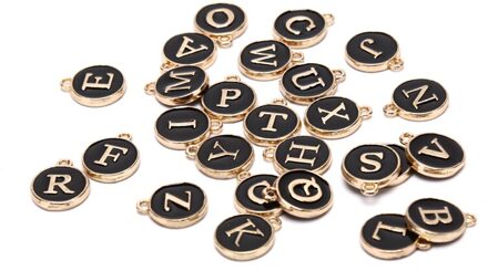 26 Stks/partij 12*15 Mm Emaille A-Z Alfabet Eerste Brief Bedels Handgemaakte Hanger Voor Diy Armband Sieraden maken zwart