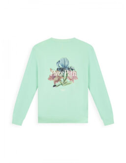 26010309 14 heren hoodie crewneck - trio of flowers Groen - M