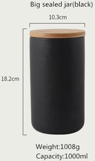 260Ml/800Ml/1000Ml Verzegelde Keramische Opslag Pot Met Bamboe Deksel Kruiden Tank Container Keuken Voedsel fles Koffie Thee Caddy L sealed jar-zwart