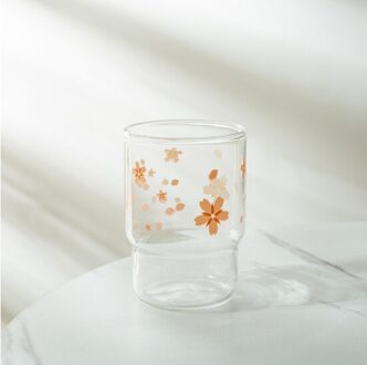 260Ml Ins Stijl Schattige Bloem Gedrukt Stapelbaar Melk Sap Water Drinken Glas Tuimelaars Cup Blauw