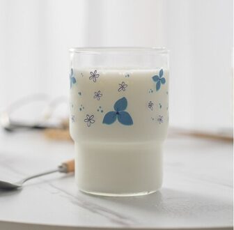 260Ml Ins Stijl Schattige Bloem Gedrukt Stapelbaar Melk Sap Water Drinken Glas Tuimelaars Cup groen