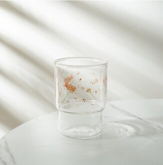 260Ml Ins Stijl Schattige Bloem Gedrukt Stapelbaar Melk Sap Water Drinken Glas Tuimelaars Cup wit