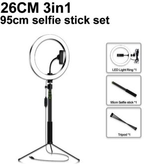 26Cm Led Ring Licht Licht Invullen Selfie Camera Telefoon Stand Statief Dimbare Fotografie Verlichting Voor Make Live Photo Studio video