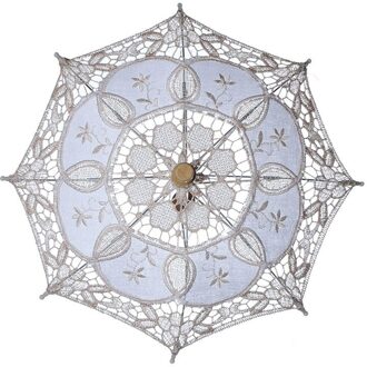 26Cm Vintage Lace Paraplu Katoenen Parasol Zon Borduurwerk Bruid Paraplu Voor Bruiloft Decoratie Fotografie Wit Beige Zonnescherm