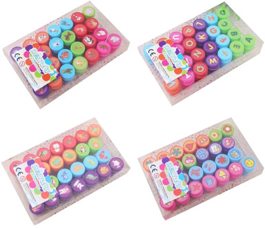 26Pcs Cute Cartoon Various Round Stamp Seal Self Inking Scrapbooking Plate Ink Pads Stamper for Children Gifts Toys