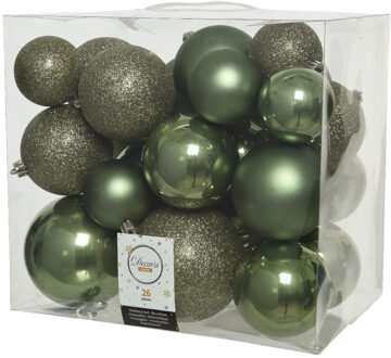 26x stuks kunststof kerstballen mos groen 6-8-10 cm glans/mat/glitter - Kerstbal