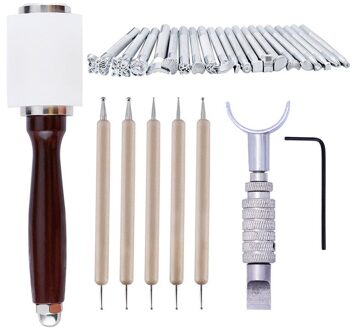 27 stks/partij Leathercraft Tool Set Lederen Carving kits Houten Hamer Roestvrij Staal Afdrukken Tool Naaien Handgemaakte Kit