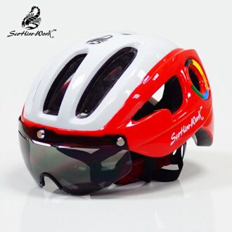 270G Ultralight Man Eps Fietshelm Road Mtb Mountainbike Helm Lenzen Fietsen Apparatuur Bril 9 Vents Casco Ciclismo wit-rood