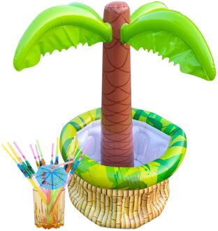 27Inch Opblaasbare Koeler Leuke Vormige Drinken Fles Koeling Zwembad Met 50 Stuks Stro Feestartikelen Voor Luau Hawaiian Zwembad party Coconut Tree A