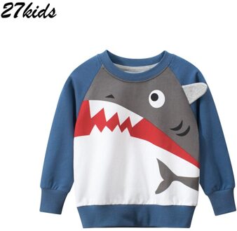 27Kids Jongens Lange Mouwen Katoen Cartoon Shark Print Sweatshirts Kinderkleding Herfst Kinderen Dier Tops Kleding 2-9Years 7T