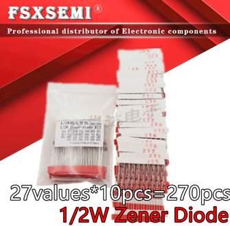 27values X10pcs=270pcs (2V4 to 33V) 1/2W 0.5W Zener Diode Assorted kit Assortment Set 2V4 2V7 3V0 3V3 3V6 3V9 4V3 4V7 5V1 5V6