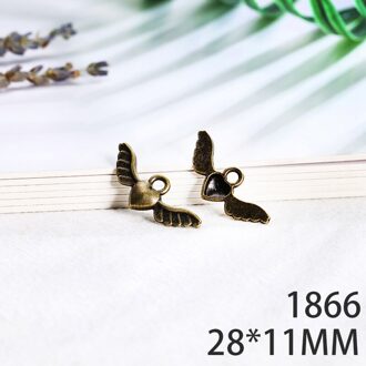 28*11mm 15pcs Hart Vleugels Legering Hanger Voor Diy Sieraden Maken 2 Kleuren Antiek Zilver Antiek Brons no.1 1866 antiek bronzen
