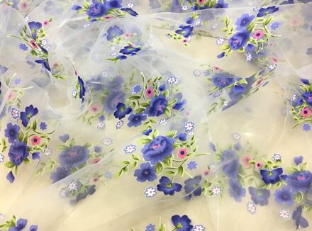 280*100Cm Bloemen Gedrukt Lady Prom Kind Jurk Applique Diy Hoofdtooi Sjaal Sluier Stof Patch Gordijn Tafel Dekken 1 blauw