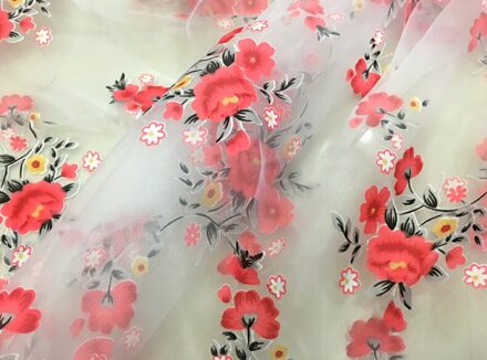 280*100Cm Bloemen Gedrukt Lady Prom Kind Jurk Applique Diy Hoofdtooi Sjaal Sluier Stof Patch Gordijn Tafel Dekken 2 rood
