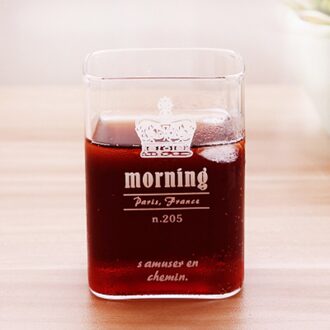 280Ml/420Ml Cartoon Patroon Handgemaakte Cups Glas Transparant Melk Cup Theekopje Vierkante Enkele Laag Water Cup ontbijt Cup 280ml kroon