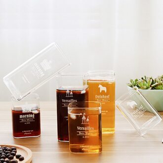 280Ml/420Ml Cartoon Patroon Handgemaakte Cups Glas Transparant Melk Cup Theekopje Vierkante Enkele Laag Water Cup ontbijt Cup 280ml nee patroon