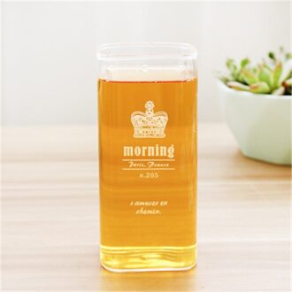 280Ml/420Ml Cartoon Patroon Handgemaakte Cups Glas Transparant Melk Cup Theekopje Vierkante Enkele Laag Water Cup ontbijt Cup 420ml kroon